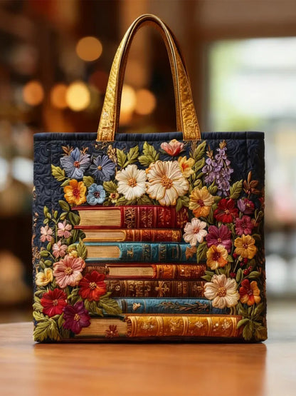 Blooming Pages Quilted Tote Bag