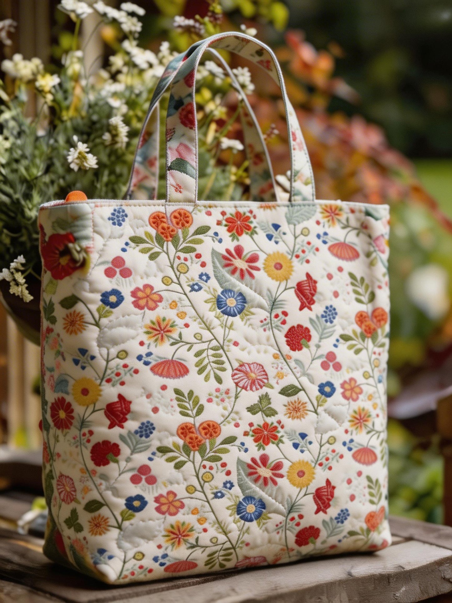 Floral pattern quilted handbag