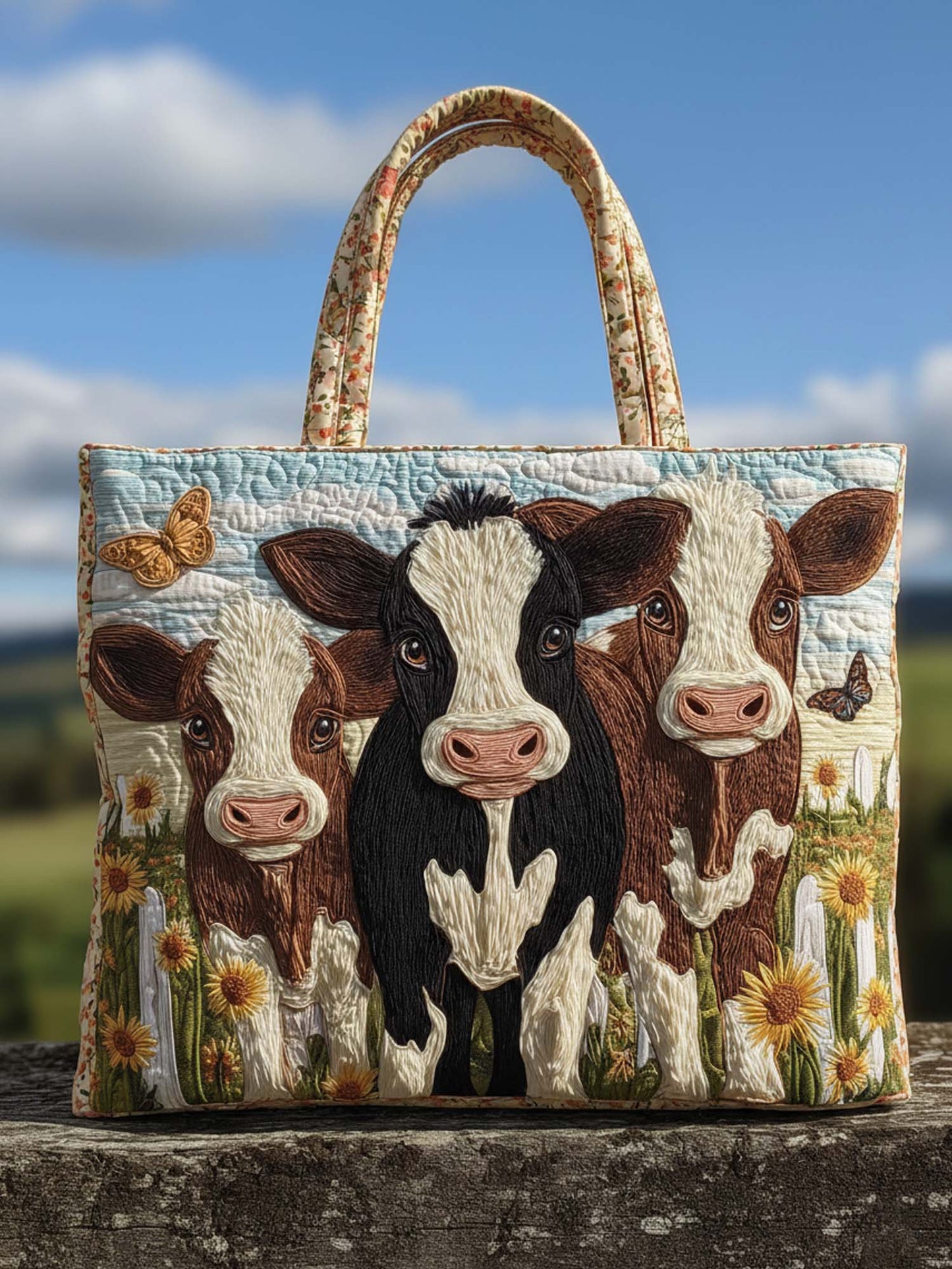 Highland Cow Quilted Tote Bag