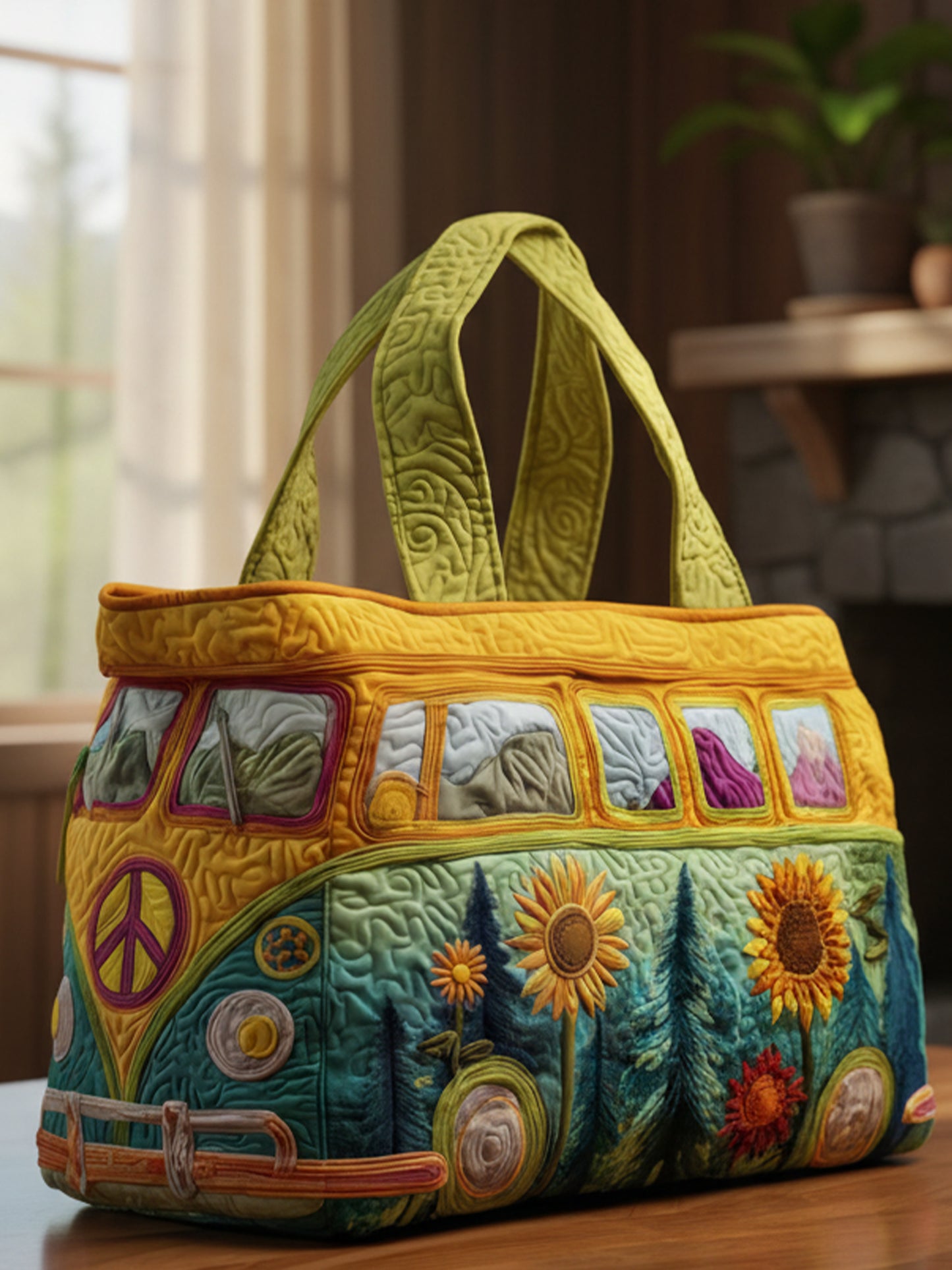 Hippie Van Quilted Tote Bag