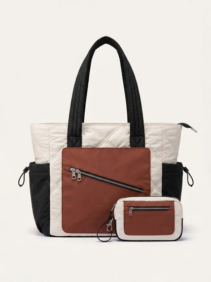2Pcs Quilted Puffer Tote Bag