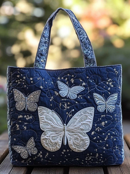 Silver Butterfly  Quilted Tote Bag