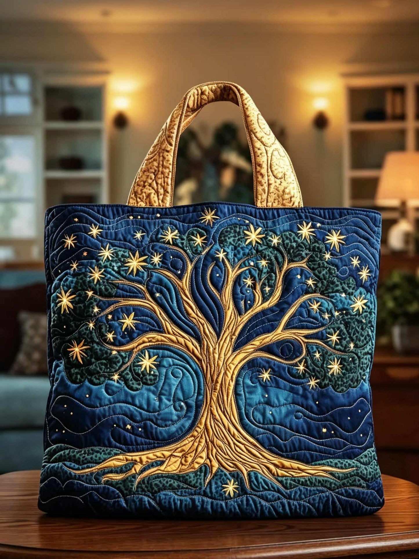 Hippie Starry Sky Tree Of Life Pattern Quilted Tote Bag