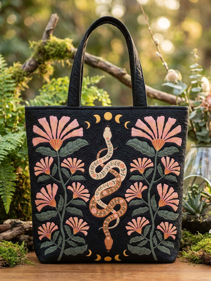 Flower And Snake Quilted Tote Bag