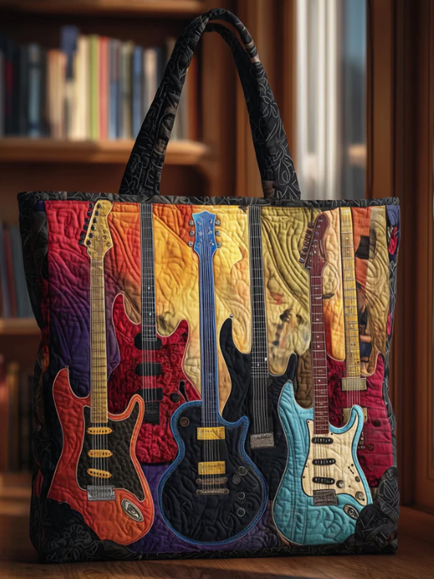 Christmas  Guitar   musical instruments    Print  Quilted Tote Bag