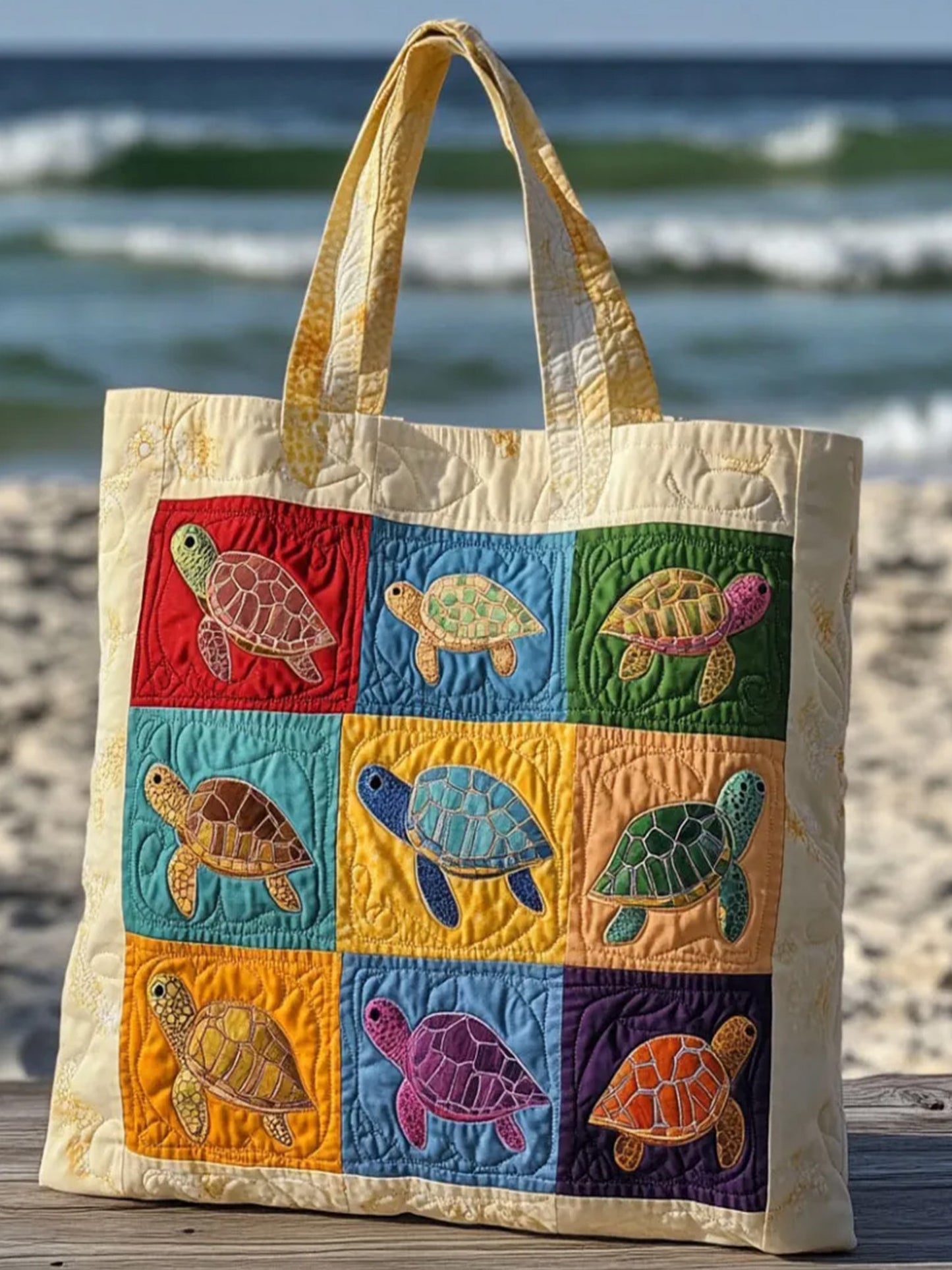 Different Turtles Quilted Tote Bag