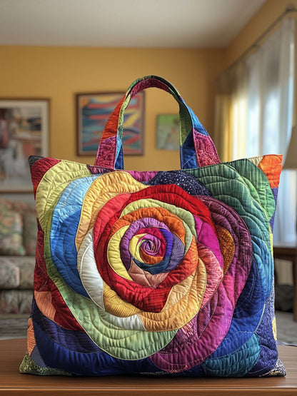 Rainbow Rose Quilted Tote Bag