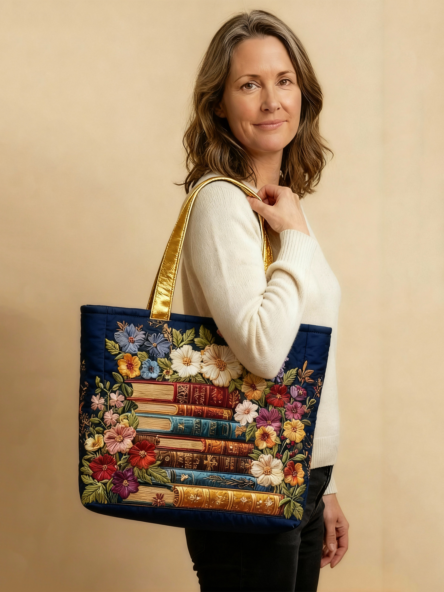 Blooming Pages Quilted Tote Bag