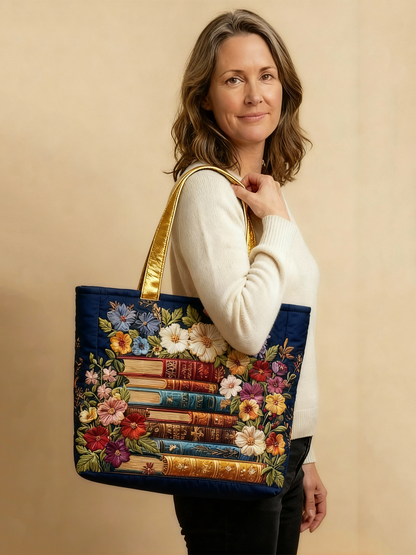 Blooming Pages Quilted Tote Bag