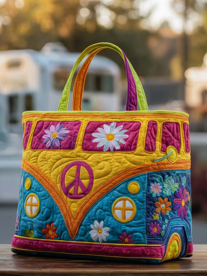 Hippie Van Quilted Tote Bag