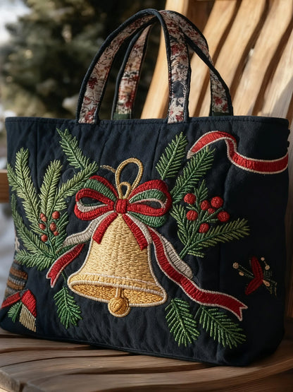 Christmas   Bell  Print  Quilted Tote Gag