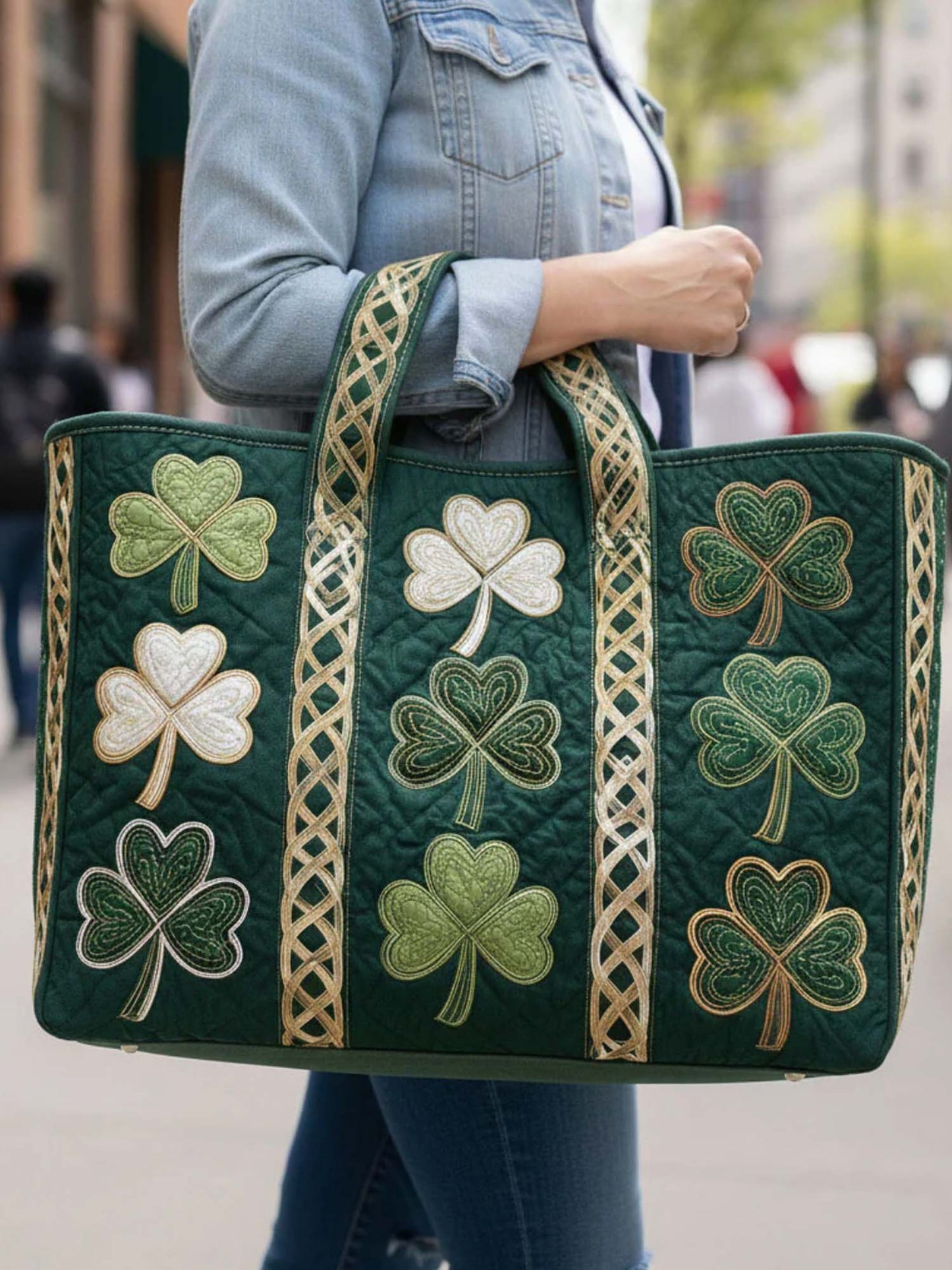 Irish Shamrock Quilted Tote Bag