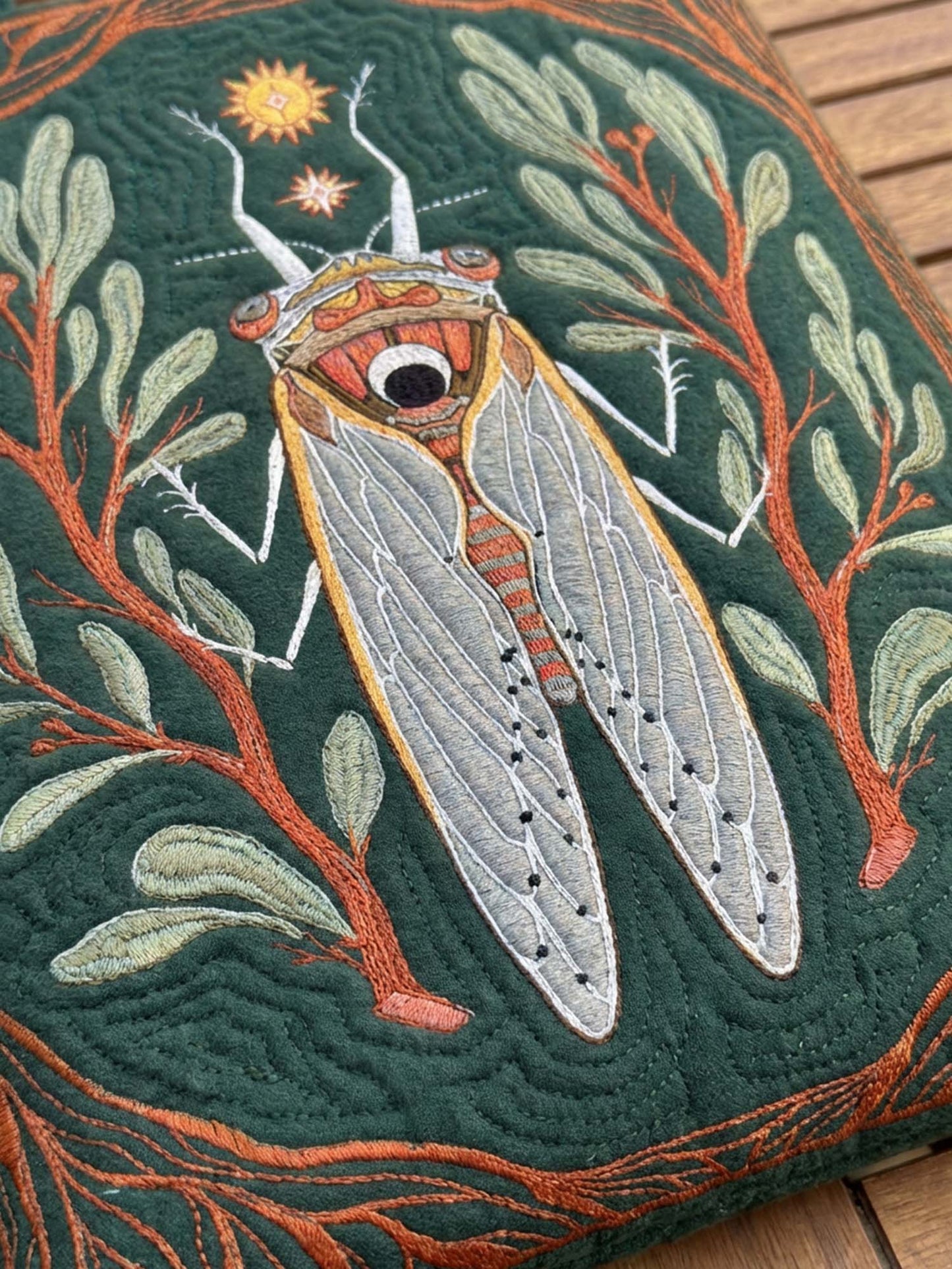 Cicada and Sun Quilted Tote Bag
