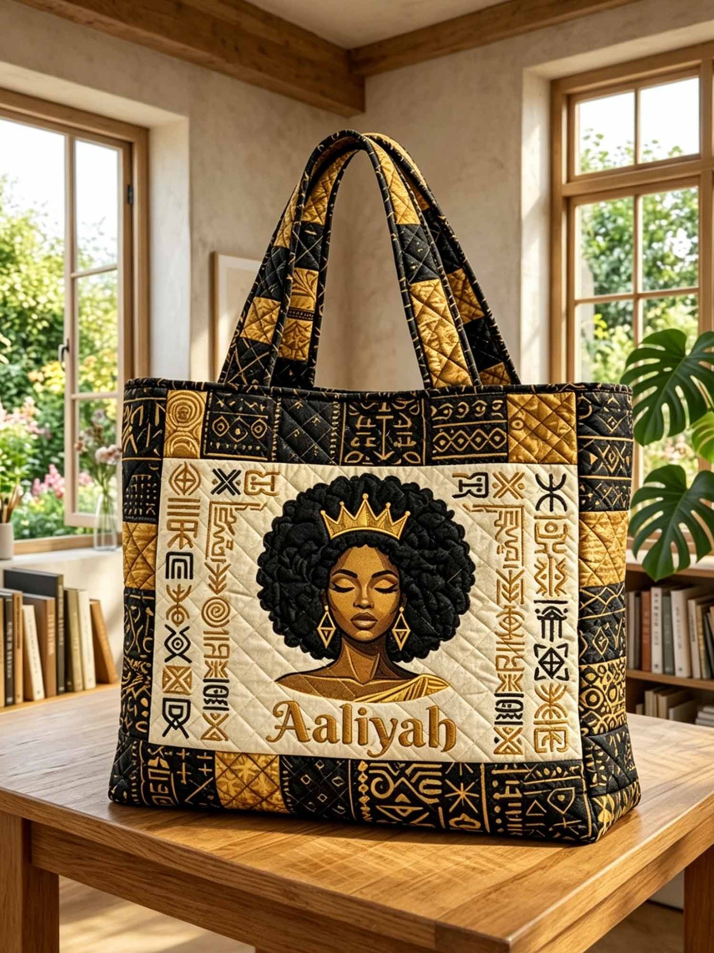 Golden Crown Muse Quilted Tote Bag