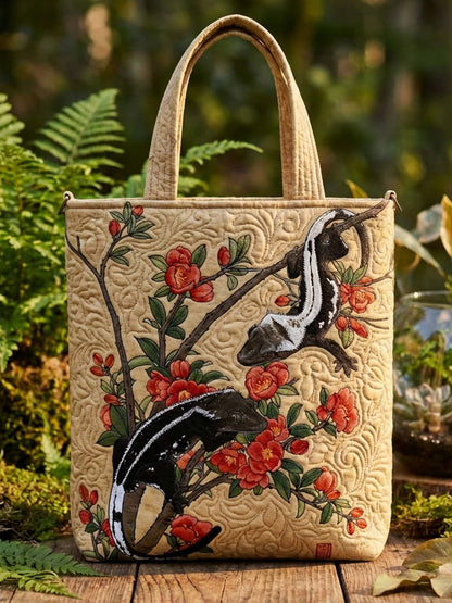 Retro Oriental Gecko And Flower Quilted Tote Bag