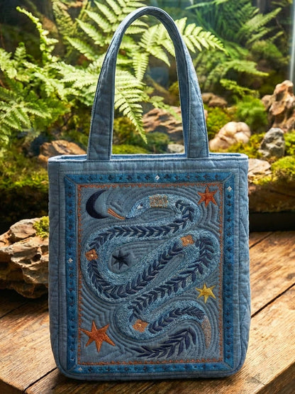 Moon Blue Snake Quilted Tote Bag