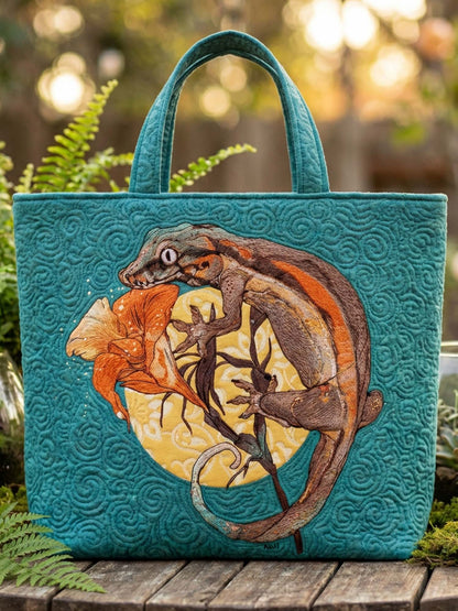 Gecko And Flower Quilted Tote Bag