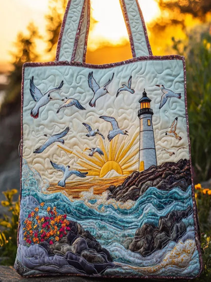 Harbor Wings Lighthouse  Quilted Tote Bag
