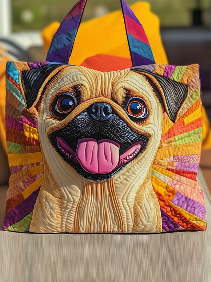 Adorable Pug Quilted Tote Bag