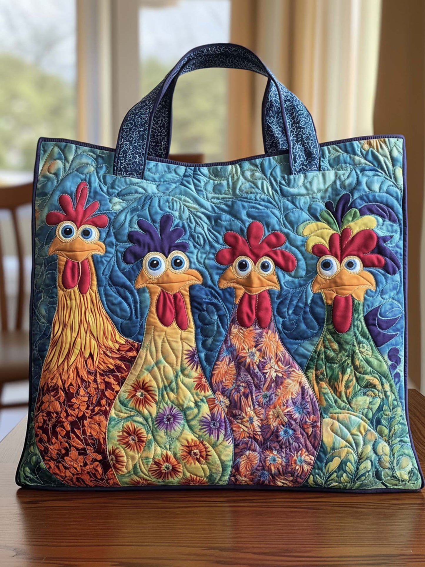 Funky Chicken Quilted Tote Bag