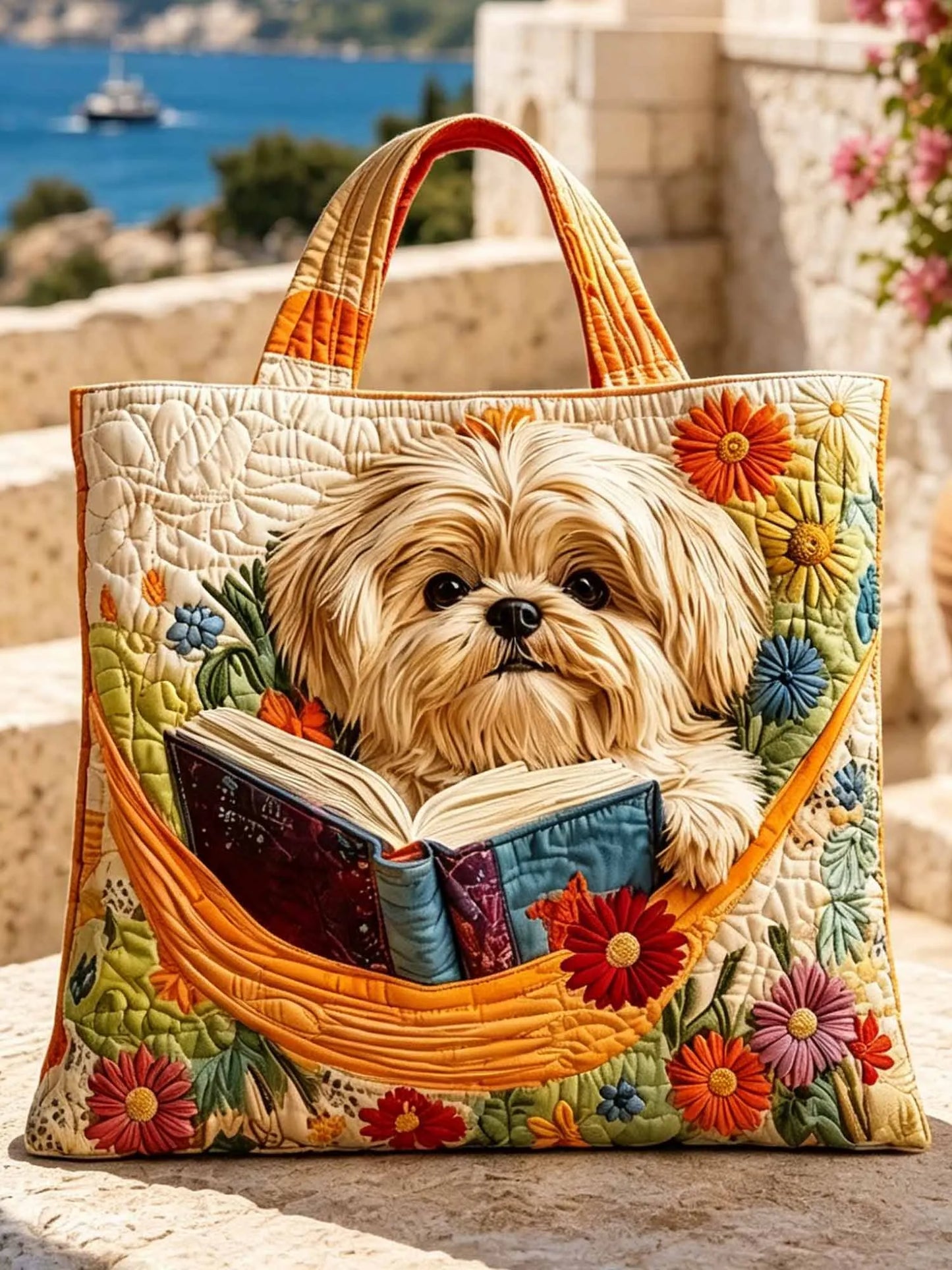 Book Shih Tzu Quilted Tote Bag