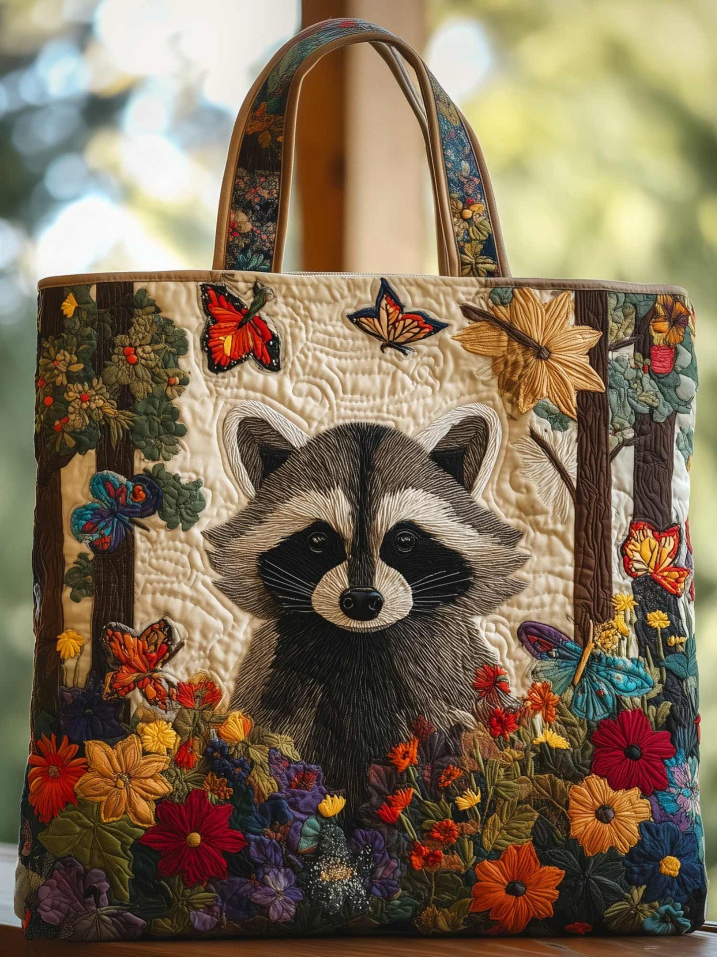 Raccoon Quilted Tote Bag