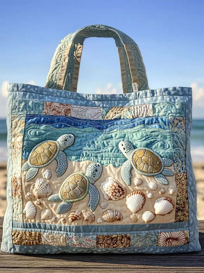 Turtle Quilted Tote Bag
