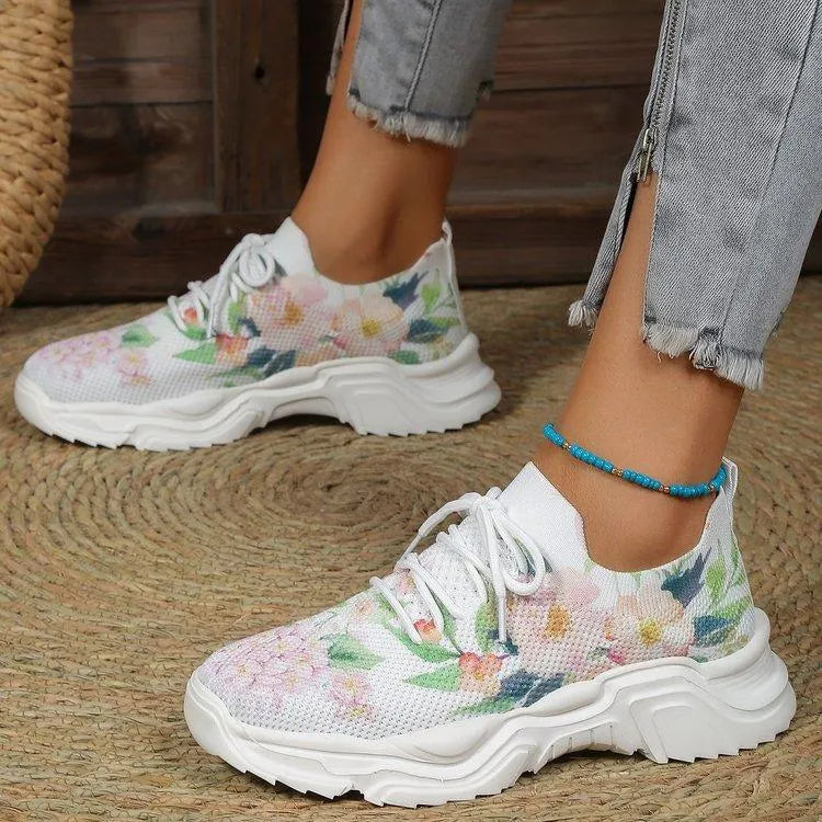 🔥Last Day 60% OFF — Floral Print Lace-up Breathable Orthopedic Sneakers