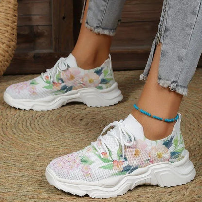 🔥Last Day 60% OFF — Floral Print Lace-up Breathable Orthopedic Sneakers
