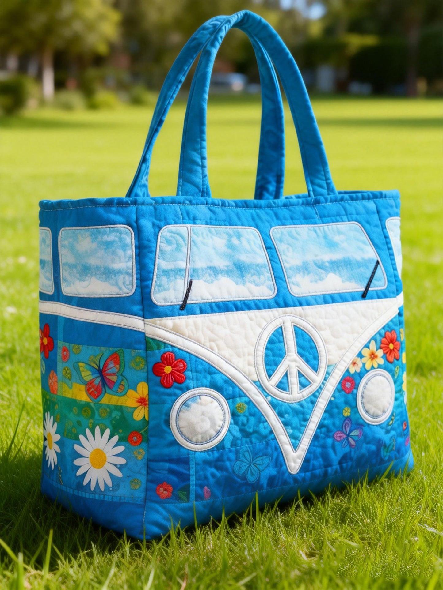 Butterfly Hippie Van Quilted Tote Bag