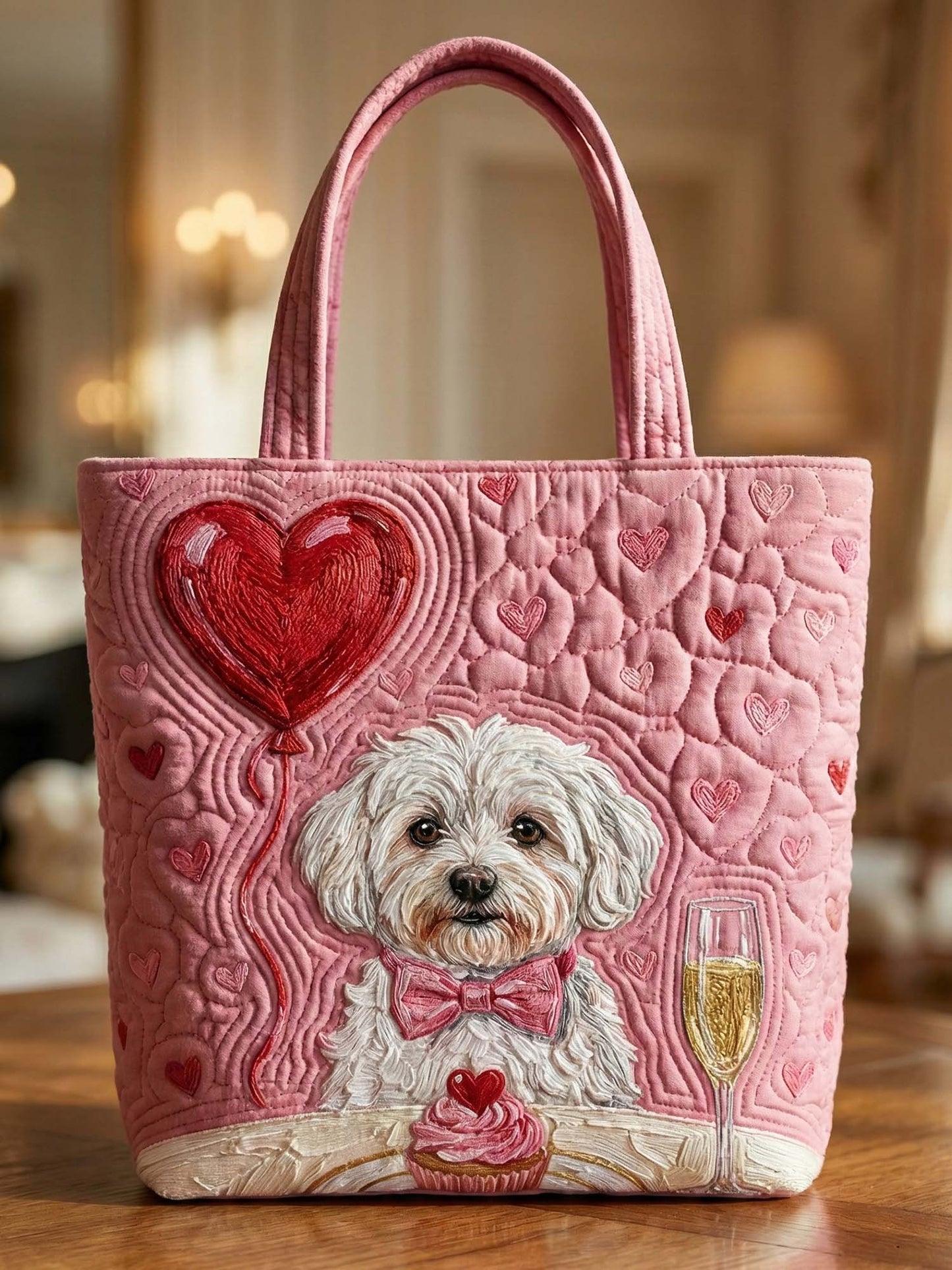 Valentine's Day Cute Dog Quilted Tote Bag