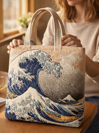Ukiyo-E Waves Quilted Tote Bag