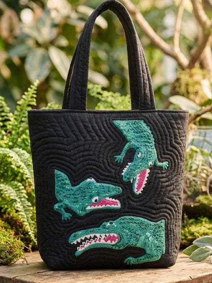 Three Crocodiles Quilted Tote Bag