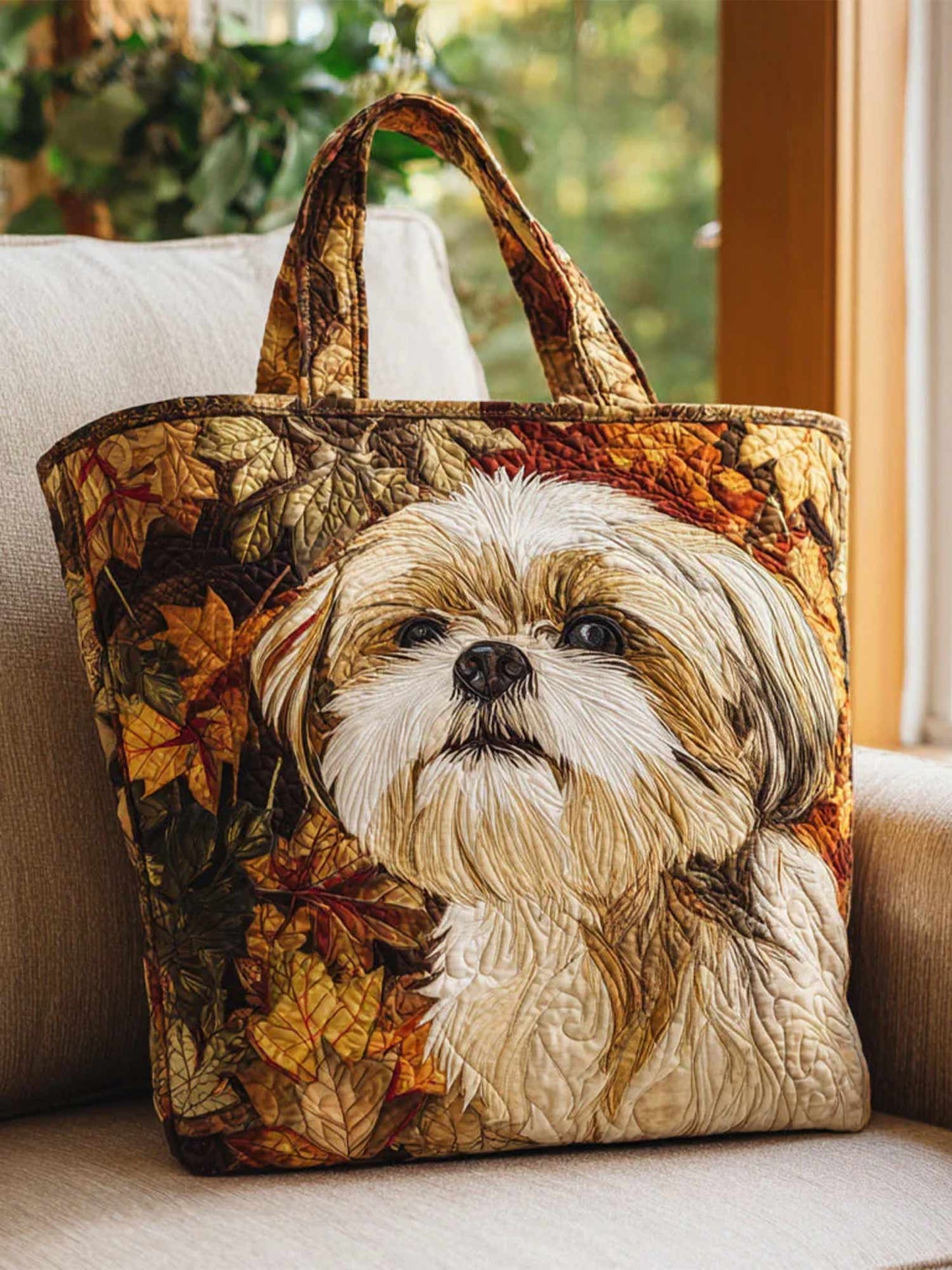 Autumn Shih Tzu Quilted Tote Bag