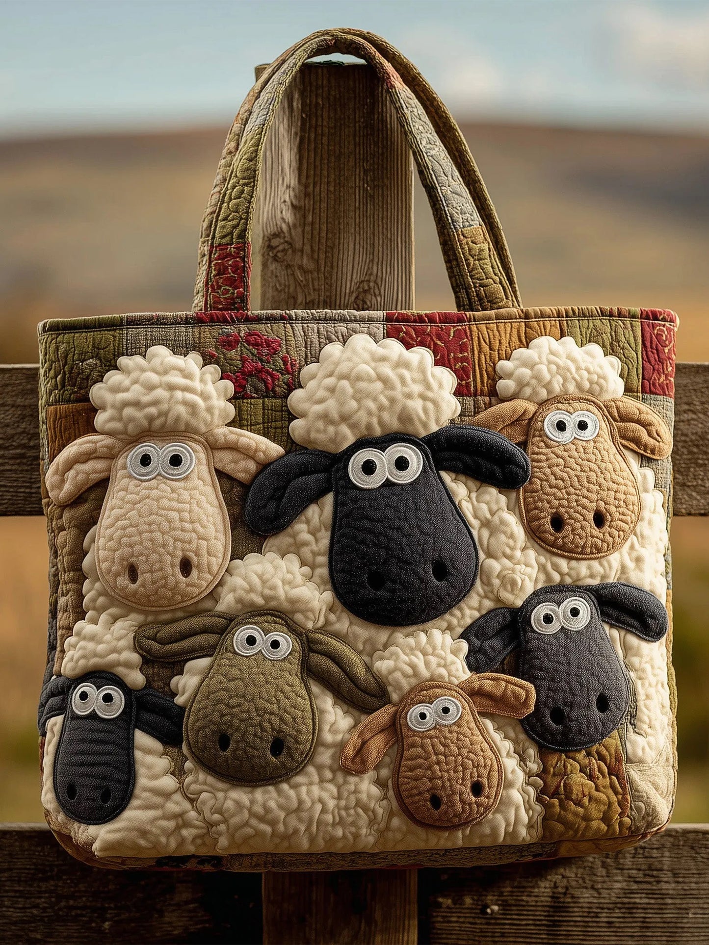 Whimsical Sheep Quilted Tote Bag