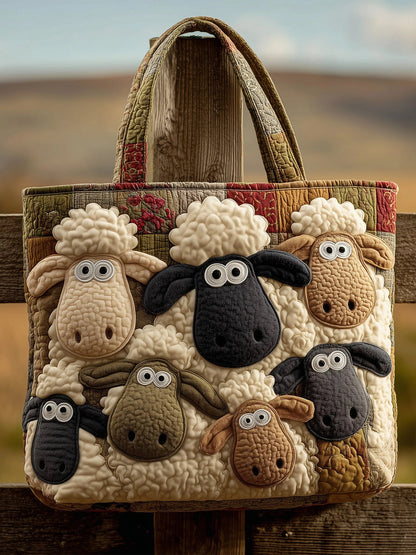 Whimsical Sheep Quilted Tote Bag