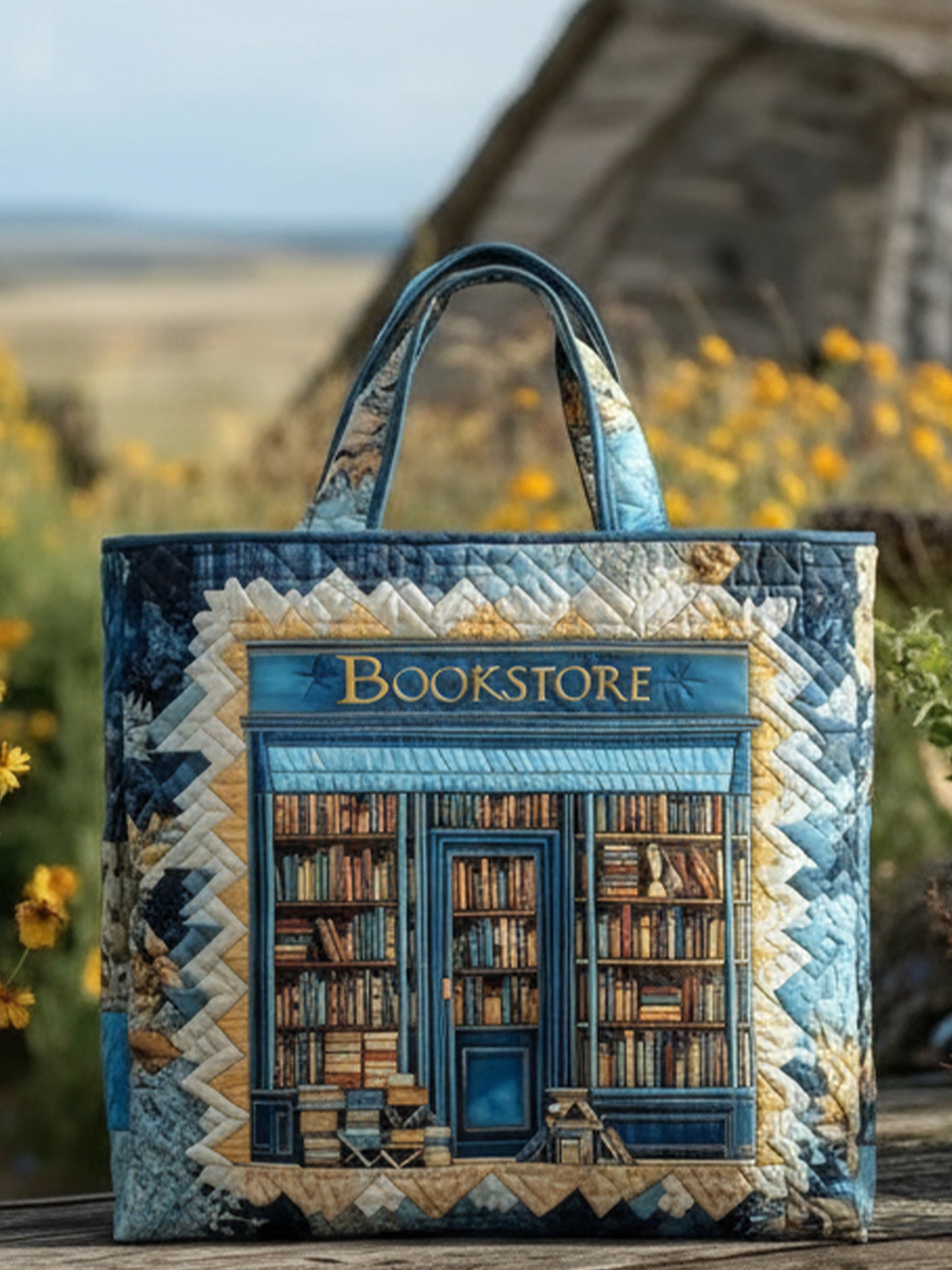 Charming Bookstore Quilted Tote Bag