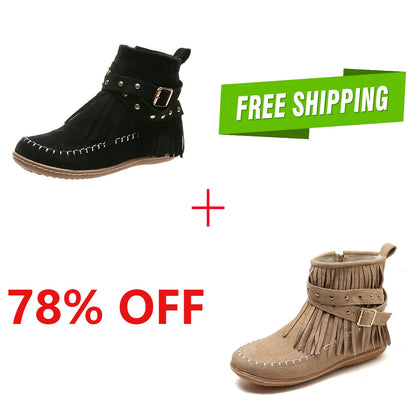 LAST DAY 75% OFF——2024 autumn and winter rivet tassel moccasin boots