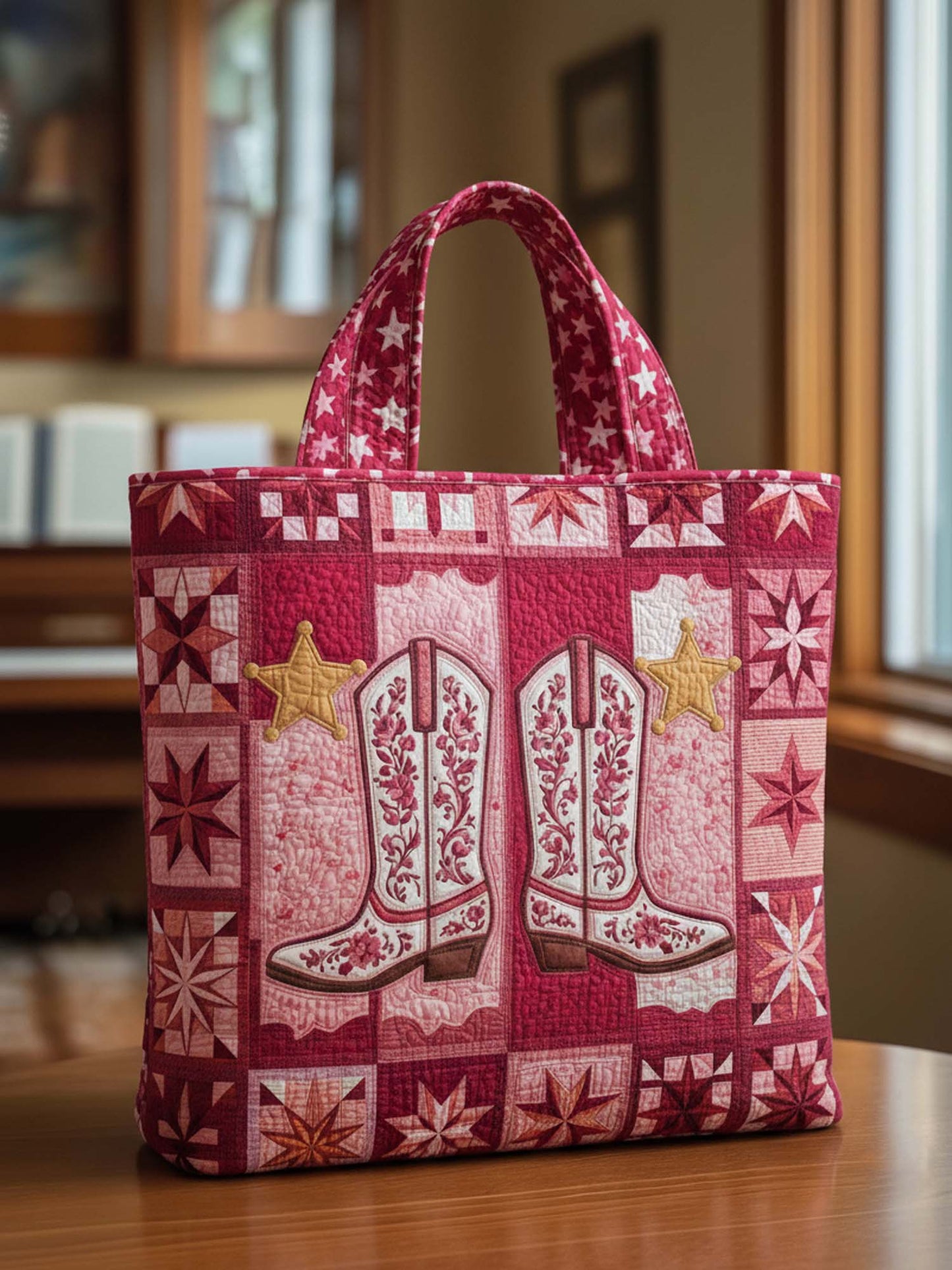 Western Cowboy Boots Quilted Tote Bag