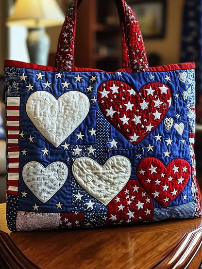 Heart Star Quilted Tote Bag