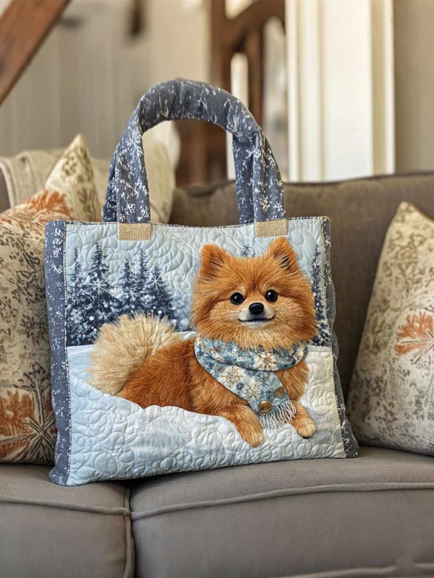 Cozy Pom Delight Quilted Tote Bag
