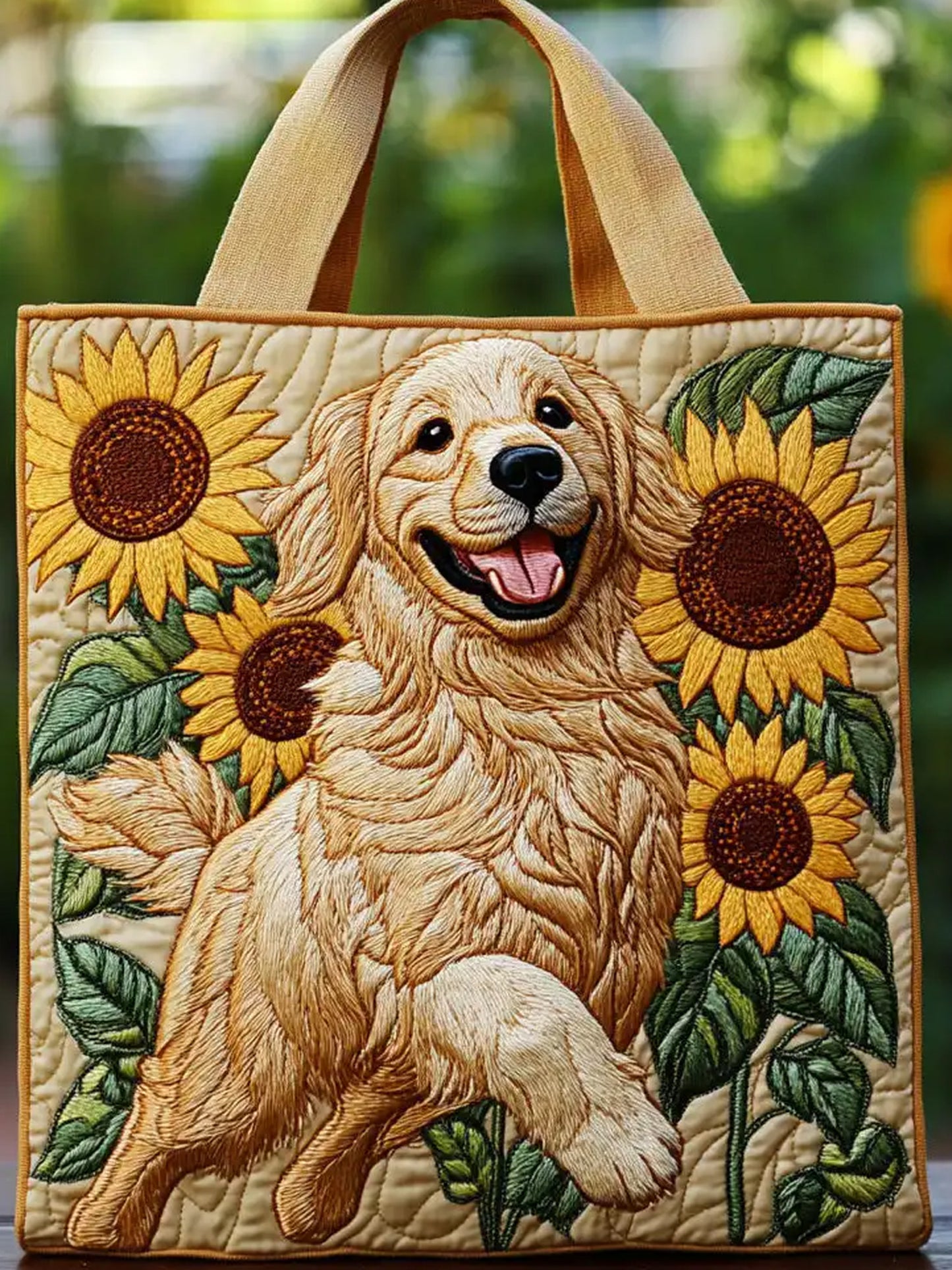 Christmas  Animal Golden Garden   Quilted Tote Bag