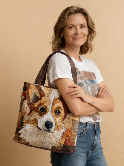Rustic Corgi Quilted Tote Bag
