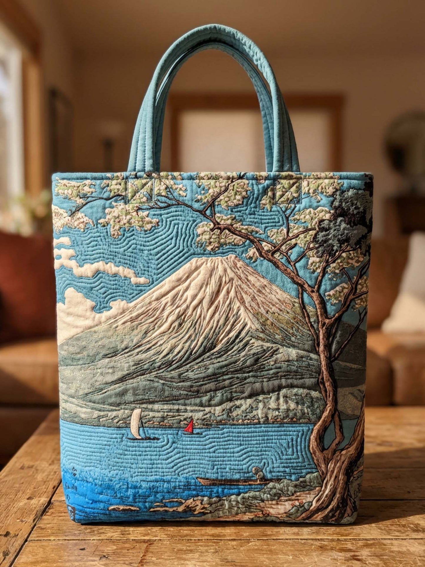 Ukiyo-E Of Mount Fuji Quilted Tote Bag