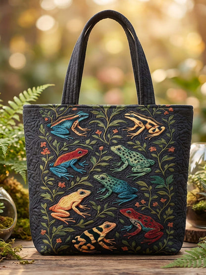 Leaves And Frogs Quilted Tote Bag