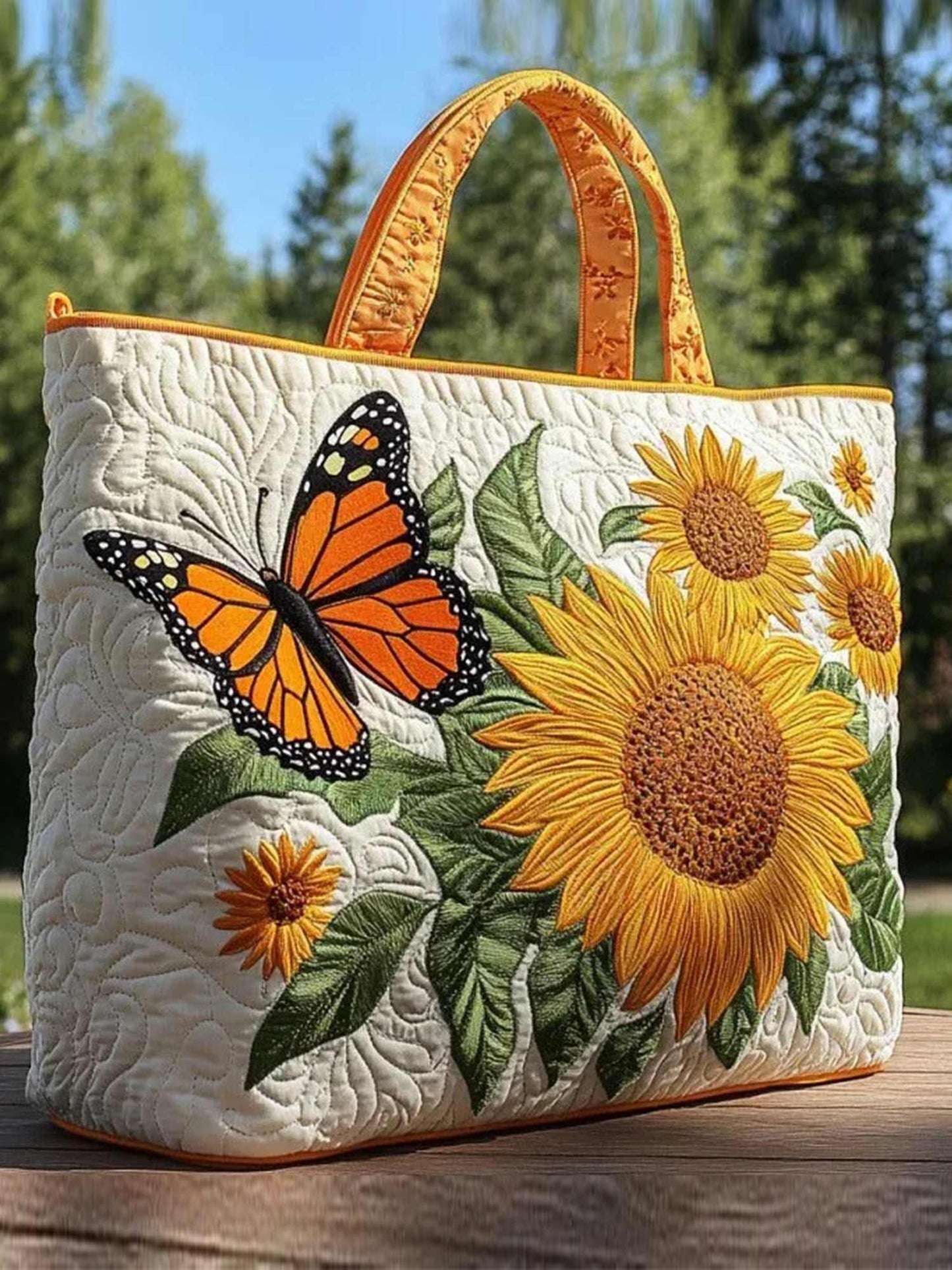 Monarch And Sunflowers  Quilted Tote Bag