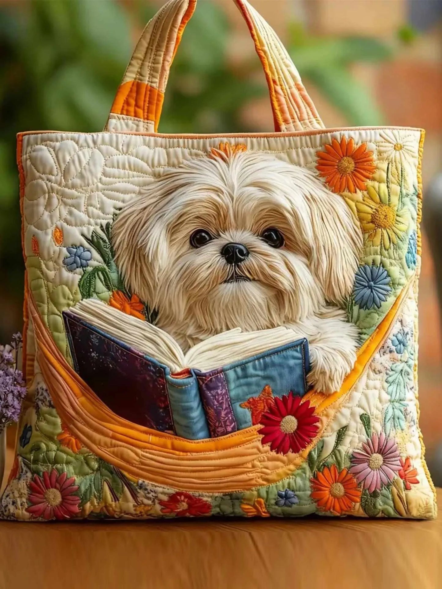 Book Shih Tzu Quilted Tote Bag
