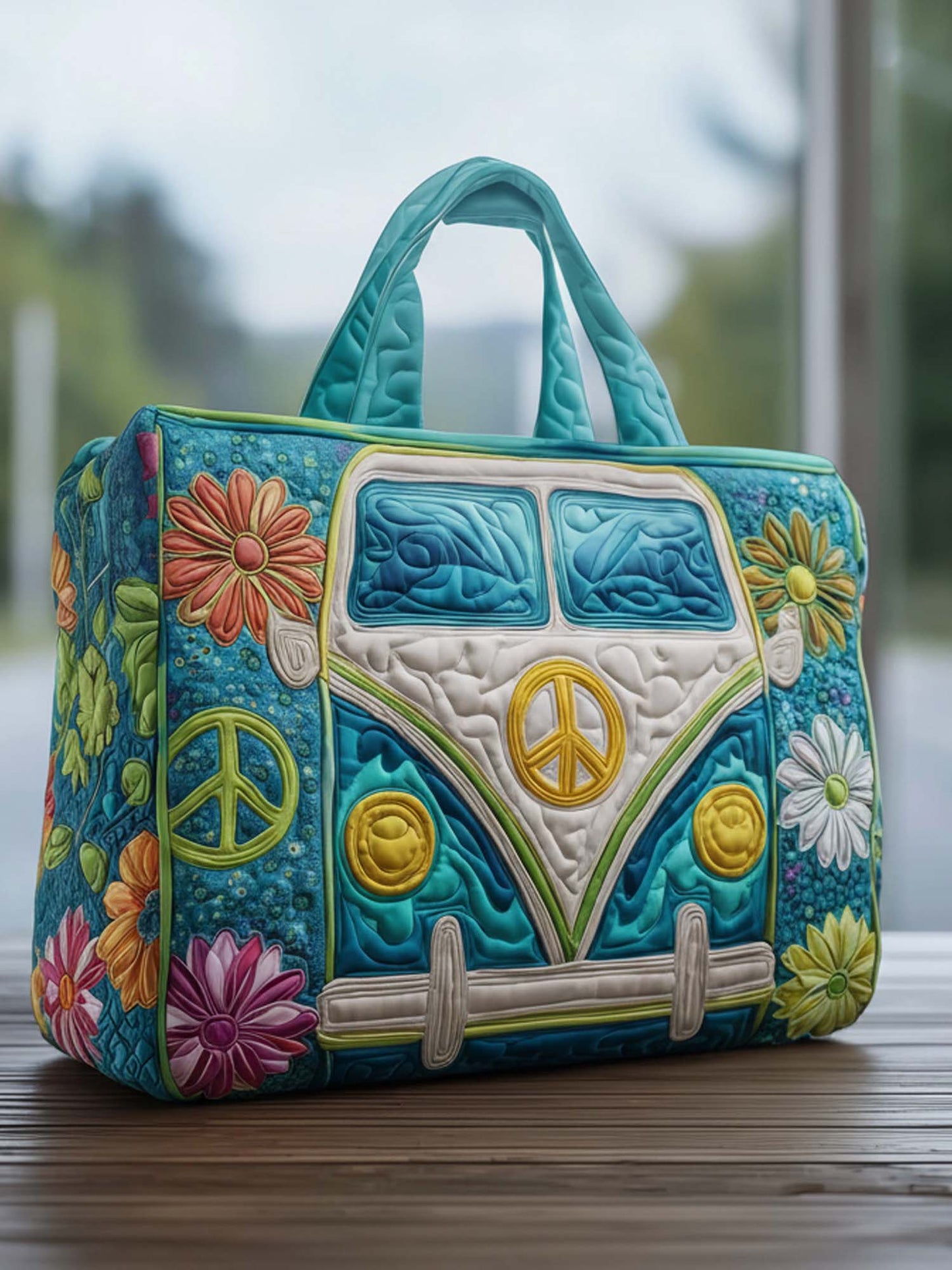 Hippie Van Quilted Tote Bag
