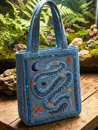 Moon Blue Snake Quilted Tote Bag