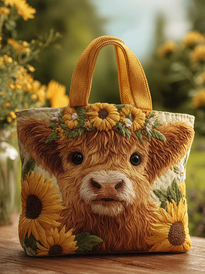 Highland Cow Quilted Tote Bag